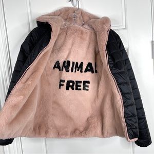 SAVE THE DUCK Pink Faux Fur Mimi Reversible Puffer Hooded Jacket NEW Size 12